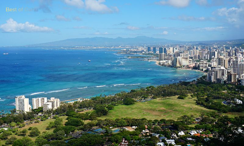 Diamond Head Top View The Diamond Head Top View offers a stunning panoramic perspective of the surrounding landscape, including the sparkling ocean, lush greenery, and the vibrant cityscape of Honolulu, making it a must-see attraction on Oahu, Hawaii.