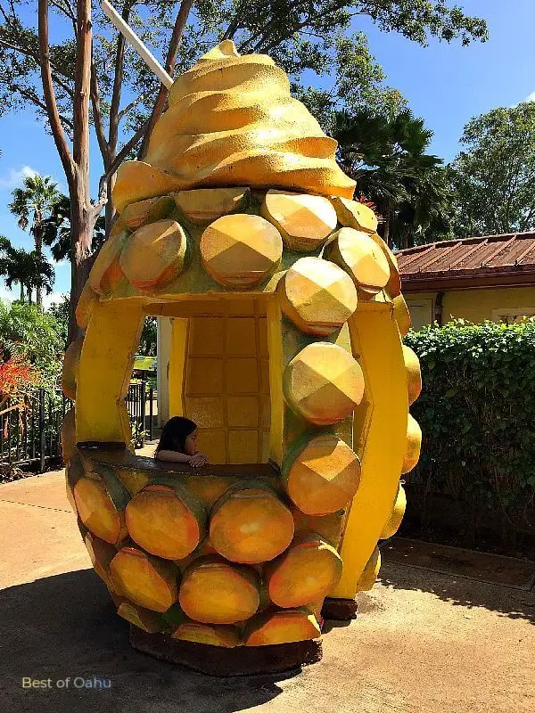 The Dole Plantation Pineapple Hut is a charming and rustic structure where visitors can indulge in fresh and delicious pineapple treats, including the famous Dole Whip, while enjoying the scenic surroundings of the plantation.