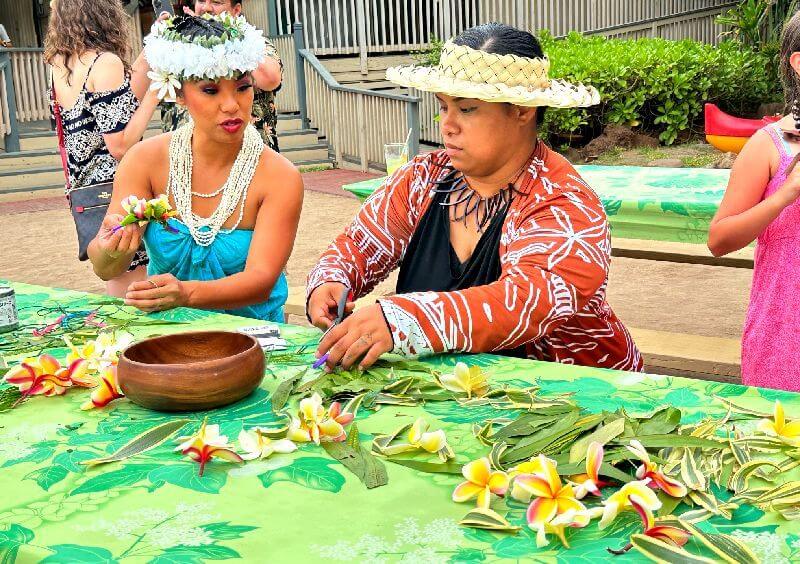 The Germaine's Luau Flower Lei Making is a hands-on activity where guests can create their own beautiful flower leis, offering a unique and cultural experience as part of the festivities at Germaine's Luau in Kapolei, Hawaii.