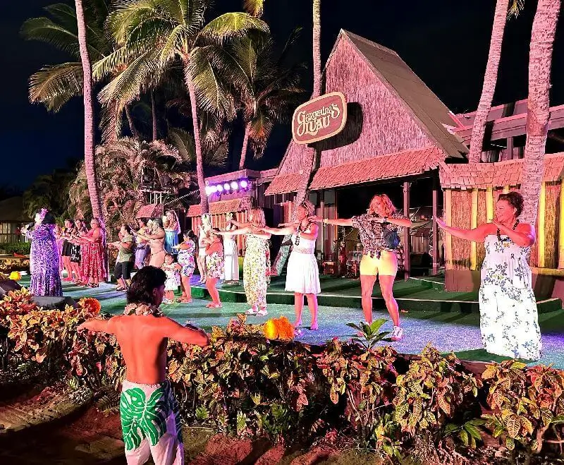 The Germaine's Luau Guest Hula Performance is an opportunity for visitors to showcase their hula skills and join in the cultural festivities at Germaine's Luau in Kapolei, Hawaii.