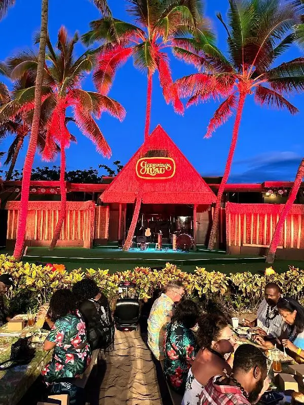 The Germaine's Luau Seating Area provides a comfortable and scenic space for guests to enjoy the traditional Hawaiian and Polynesian performances at Germaine's Luau in Kapolei, Hawaii.