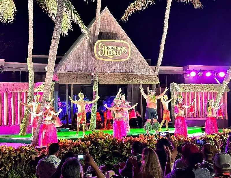 The Germaine's Luau Tahitian Dance is a vibrant and energetic performance that showcases the traditional dance style of Tahiti, adding a dynamic and culturally immersive element to the entertainment at Germaine's Luau in Kapolei, Hawaii.