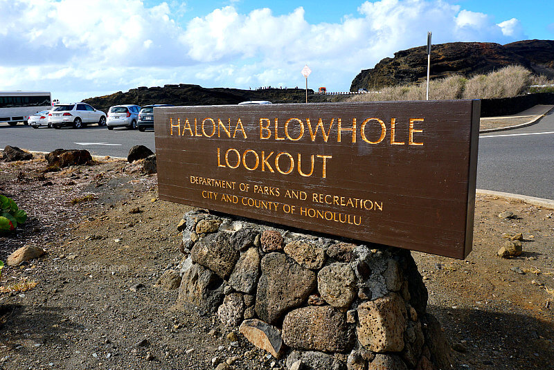 The Halona Blowhole Lookout Parking Lot is a handy spot for visitors to park and witness the impressive Halona Blowhole on the southeastern coast of Oahu, Hawaii.