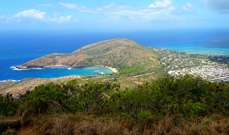 Hanauma Bay and Portlock are picturesque coastal areas on the island of Oahu, Hawaii, known for their stunning beaches, crystal-clear waters, and breathtaking views of the Pacific Ocean.