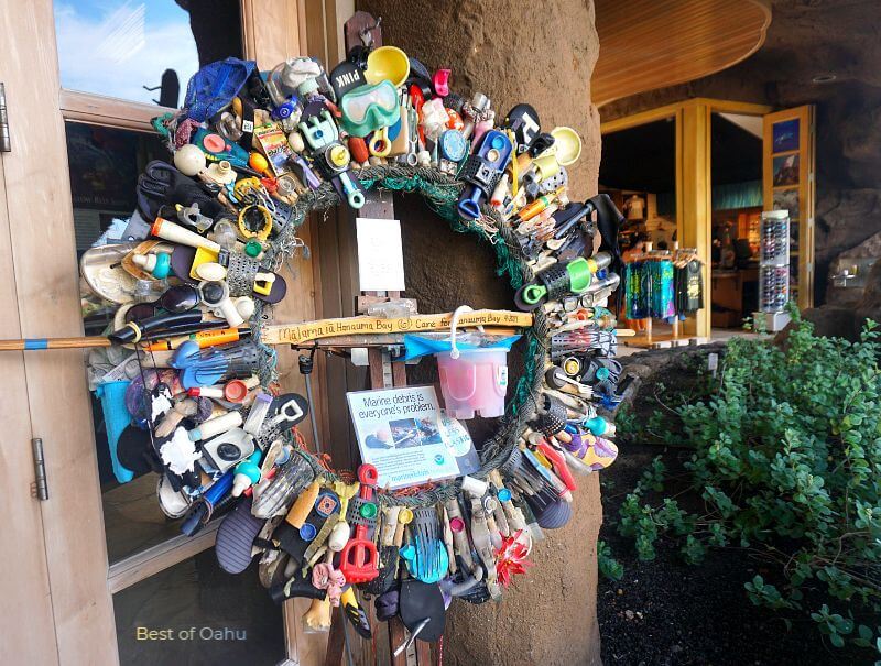 Hanauma Bay Trash Wreath The Hanauma Bay Trash Wreath is a creative environmental initiative featuring a wreath made from marine debris collected at Hanauma Bay, symbolizing the importance of ocean conservation.