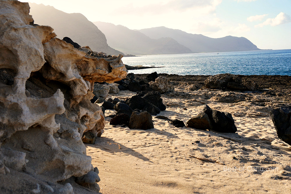 Kaena Point is a remote and wild coastline park located on the northwest corner of Oahu, Hawaii, offering hiking, picnicking, shoreline fishing, and scenic views of the volcanic coast, sandy beach, tide pools, and natural reserve. ????????