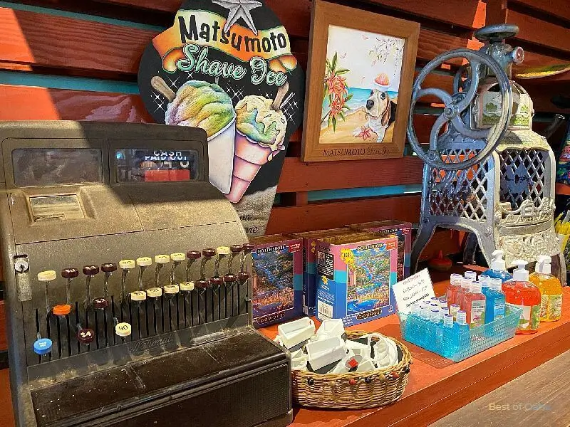 Matsumoto Shave Ice Memorabilia Matsumoto Shave Ice Memorabilia, including an old register and shave ice machine.