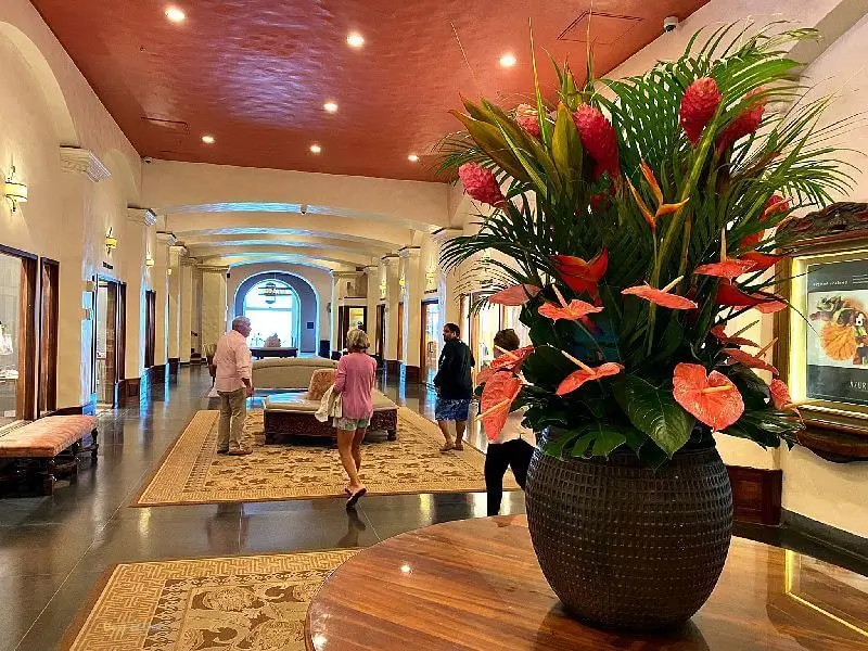 Royal Hawaiian Hotel beautiful hallway with shops.