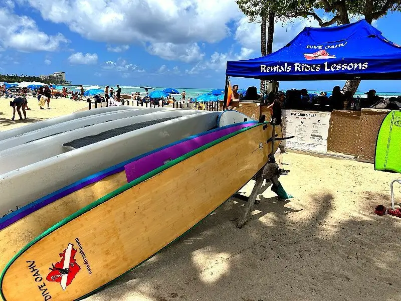 Waikiki Surf Lessons Waikiki Surf Lessons offer an opportunity to learn surfing in the iconic and serene waters of Waikiki Beach in Hawaii.