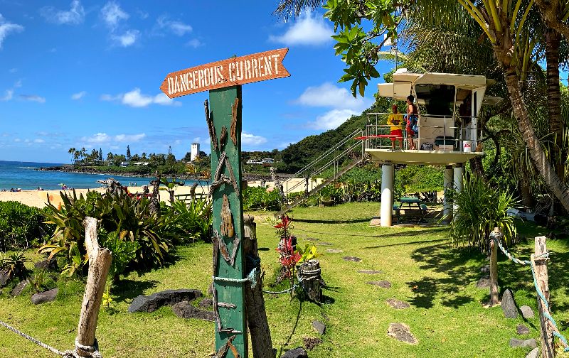 The Waimea Bay Lifeguard Station is a distinctive red-roofed structure situated on the golden sands of Waimea Bay, serving as a vital safety hub and symbol of protection for beachgoers. 🏖️🚑