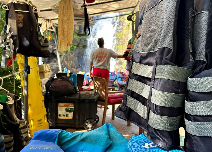Waimea Falls Life Jackets are available for swimmers going into the pool leading up to the waterfall.